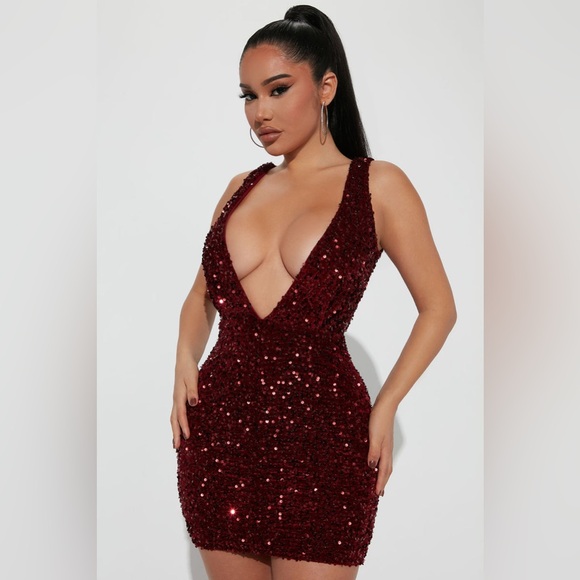 Fashion Nova Dresses & Skirts - Fashion nova size large Rachel Sequin Mini Dress - Wine